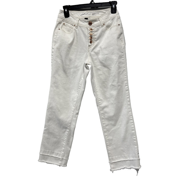 INC Curvy Fit Womens Jeans Straight Leg Button Fly Raw Hem White Denim Size 0 - Picture 1 of 14